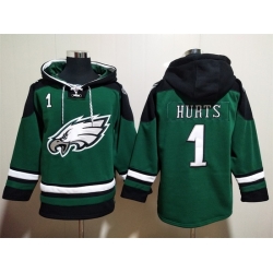 Philadelphia Eagles Green Sitched Pullover Hoodie #1 Jalen Hurts