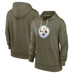 Women Pittsburgh Steelers 2022 Olive Salute To Service Therma Performance Pullover Hoodie