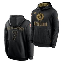 Men Pittsburgh Steelers 7 Ben Roethlisberger 2020 Salute To Service Black Sideline Performance Pullover Hoodie