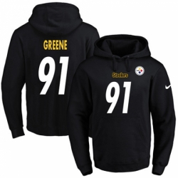 NFL Mens Nike Pittsburgh Steelers 91 Kevin Greene Black Name Number Pullover Hoodie