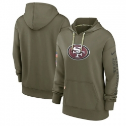 Women San Francisco 49ers 2022 Olive Salute To Service Therma Performance Pullover Hoodie