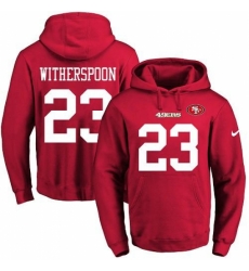 NFL Mens Nike San Francisco 49ers 23 Ahkello Witherspoon Red Name Number Pullover Hoodie