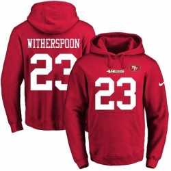 NFL Mens Nike San Francisco 49ers 23 Ahkello Witherspoon Red Name Number Pullover Hoodie