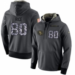 NFL Mens Nike San Francisco 49ers 80 Jerry Rice Stitched Black Anthracite Salute to Service Player Performance Hoodie