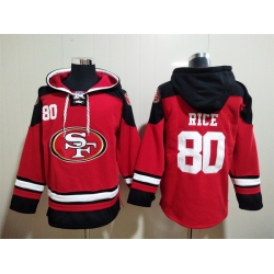 San Francisco 49ers Red Sitched Pullover Hoodie #80 Jerry Rice