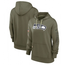 Women Seattle Seahawks 2022 Olive Salute To Service Therma Performance Pullover Hoodie