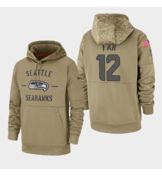 Mens Seattle Seahawks 12th Fan 2019 Salute to Service Sideline Therma Pullover Hoodie Tan