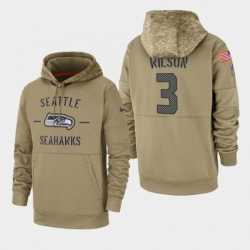 Mens Seattle Seahawks 3 Russell Wilson 2019 Salute to Service Sideline Therma Pullover Hoodie Tan