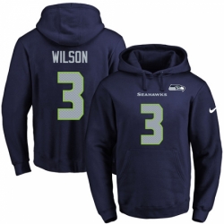 NFL Mens Nike Seattle Seahawks 3 Russell Wilson Navy Blue Name Number Pullover Hoodie
