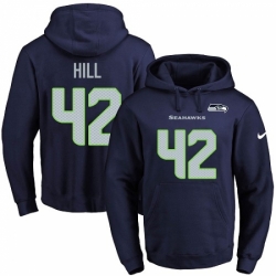 NFL Mens Nike Seattle Seahawks 42 Delano Hill Navy Blue Name Number Pullover Hoodie
