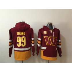 Men Washington Commanders 99 Chase Young Burgundy Lace Up Pullover Hoodie
