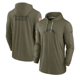 Men Los Angeles Chargers 2022 Olive Salute To Service Tonal Pullover Hoodie