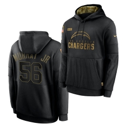 Men Los Angeles Chargers 56 Kenneth Murray Jr  2020 Salute To Service Black Sideline Performance Pullover Hoodie