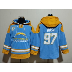 Men Los Angeles Chargers 97 Joey Bosa Blue Ageless Must Have Lace Up Pullover Hoodie