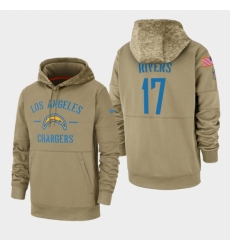 Mens Los Angeles Chargers 17 Philip Rivers 2019 Salute to Service Sideline Therma Pullover Hoodie Tan