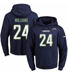 NFL Mens Nike Los Angeles Chargers 24 Trevor Williams Navy Blue Name Number Pullover Hoodie