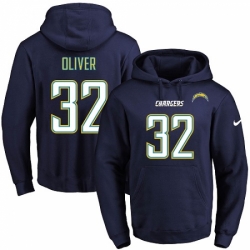 NFL Mens Nike Los Angeles Chargers 32 Branden Oliver Navy Blue Name Number Pullover Hoodie