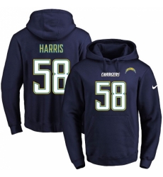 NFL Mens Nike Los Angeles Chargers 58 Nigel Harris Navy Blue Name Number Pullover Hoodie
