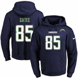 NFL Mens Nike Los Angeles Chargers 85 Antonio Gates Navy Blue Name Number Pullover Hoodie