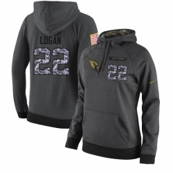 NFL Women Nike Arizona Cardinals 22 T J Logan Stitched Black Anthracite Salute to Service Player Performance Hoodie