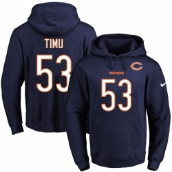 NFL Mens Nike Chicago Bears 53 John Timu Navy Blue Name Number Pullover Hoodie
