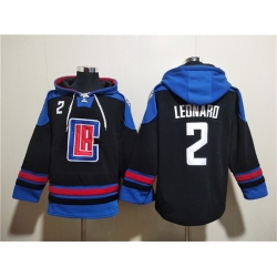Men Los Angeles Clippers 2 Kawhi Leonard Black Blue Lace Up Pullover Hoodie