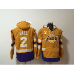 Men's Los Angeles Lakers #2 Lonzo Ball Yellow Lace-Up Pullover Hoodie