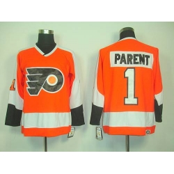 Flyers #1 Bernie Parent Orange CCM Throwback Stitched NHL Jersey