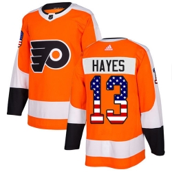 Men Philadelphia Flyers #13 Kevin Hayes Orange Home Authentic USA Flag NHL Jersey