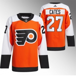 Men Philadelphia Flyers 27 Noah Cates 2023 24 Orange Stitched Jersey