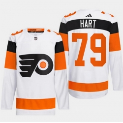Men Philadelphia Flyers 79 Carter Hart White 2024 Stadium Series Stitched Jersey