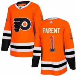 Mens Adidas Philadelphia Flyers 1 Bernie Parent Authentic Orange Drift Fashion NHL Jersey 