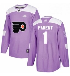 Mens Adidas Philadelphia Flyers 1 Bernie Parent Authentic Purple Fights Cancer Practice NHL Jersey 