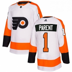 Mens Adidas Philadelphia Flyers 1 Bernie Parent Authentic White Away NHL Jersey 