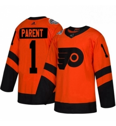 Mens Adidas Philadelphia Flyers 1 Bernie Parent Orange Authentic 2019 Stadium Series Stitched NHL Jersey 