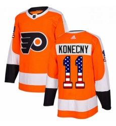 Mens Adidas Philadelphia Flyers 11 Travis Konecny Authentic Orange USA Flag Fashion NHL Jersey 