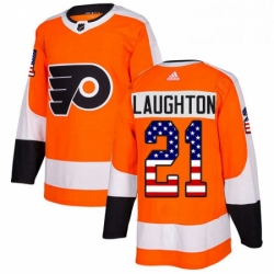 Mens Adidas Philadelphia Flyers 21 Scott Laughton Authentic Orange USA Flag Fashion NHL Jersey 