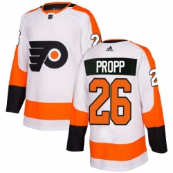 Mens Adidas Philadelphia Flyers 26 Brian Propp Authentic White Away NHL Jersey 