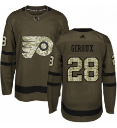 Mens Adidas Philadelphia Flyers 28 Claude Giroux Authentic Green Salute to Service NHL Jersey 