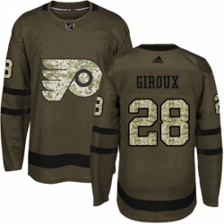 Mens Adidas Philadelphia Flyers 28 Claude Giroux Authentic Green Salute to Service NHL Jersey 