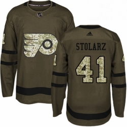 Mens Adidas Philadelphia Flyers 41 Anthony Stolarz Authentic Green Salute to Service NHL Jersey 