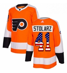 Mens Adidas Philadelphia Flyers 41 Anthony Stolarz Authentic Orange USA Flag Fashion NHL Jersey 