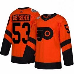 Mens Adidas Philadelphia Flyers 53 Shayne Gostisbehere Orange Authentic 2019 Stadium Series Stitched NHL Jersey 