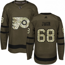 Mens Adidas Philadelphia Flyers 68 Jaromir Jagr Authentic Green Salute to Service NHL Jersey 