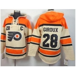 Philadelphia Flyers #28 Claude Giroux Cream Stitched NHL Sawyer Hooded Sweatshirt