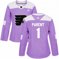 Womens Adidas Philadelphia Flyers 1 Bernie Parent Authentic Purple Fights Cancer Practice NHL Jersey 