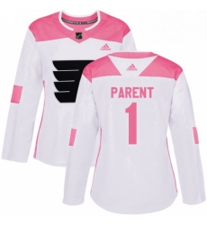 Womens Adidas Philadelphia Flyers 1 Bernie Parent Authentic WhitePink Fashion NHL Jersey 