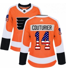 Womens Adidas Philadelphia Flyers 14 Sean Couturier Authentic Orange USA Flag Fashion NHL Jersey 