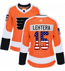 Womens Adidas Philadelphia Flyers 15 Jori Lehtera Authentic Orange USA Flag Fashion NHL Jersey 