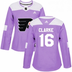 Womens Adidas Philadelphia Flyers 16 Bobby Clarke Authentic Purple Fights Cancer Practice NHL Jersey 
